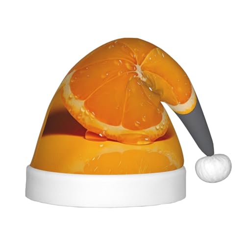 Xdcywbzdbc Orange Slice Weihnachtsmannmütze für Kinder, gehobener Weihnachtsmannmütze, Plüsch, Weihnachtsmannmütze, Samtoberteil mit künstlichem Wollball, Feier, Partyzubehör von Xdcywbzdbc