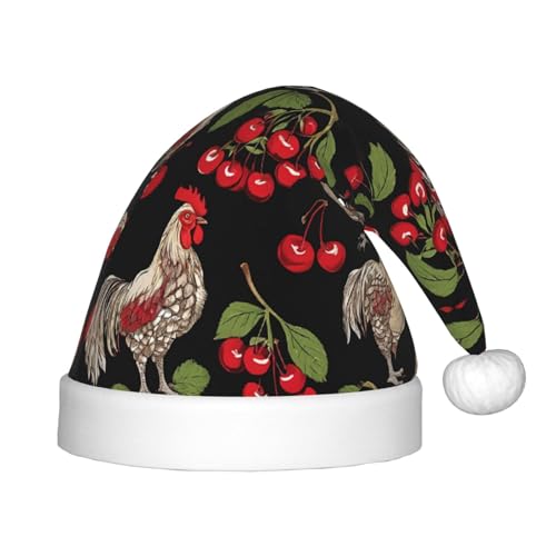 Xdcywbzdbc Weihnachtsmütze mit Huhn-Aufdruck, Kinder-Weihnachtsmannmütze, gehobener Weihnachtsmannmütze, Plüsch, Weihnachtsmannmütze, Samt-Oberteil mit künstlichem Wollball, Feier, Partyzubehör von Xdcywbzdbc