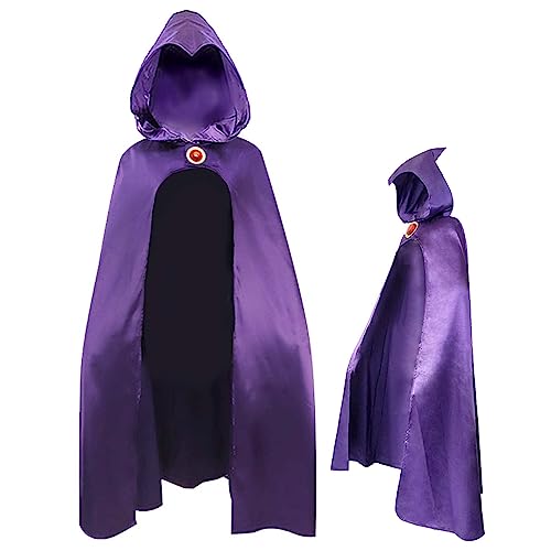 Teen Titans Kostüm,Raven Cosplay Kostüm Umhang mit Kapuze Kostüm roter Edelsteingürtel Overall Halloween Anzug für Damen (Cape, S) von XehCaol