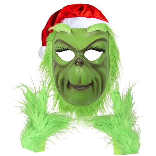 XehCaol 7 Pcs Grinch Kostüm Erwachsene Mit Maske,Grün Großes Monster Kostüm,Weihnachtsmann Kostüm Nzüge Outfits Halloween Costume Props (women maske set, One Size) von XehCaol