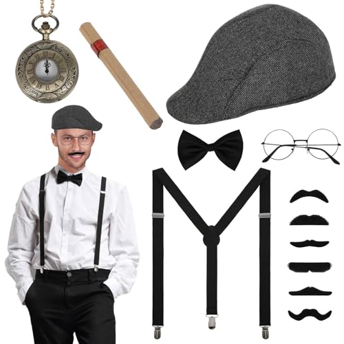 XehCaol 7PCS Peaky Blinders Kostüm，20er 60er Jahre Gangster Kostüm Karneval Herren Outfit Accessoires (7pcs-11) von XehCaol