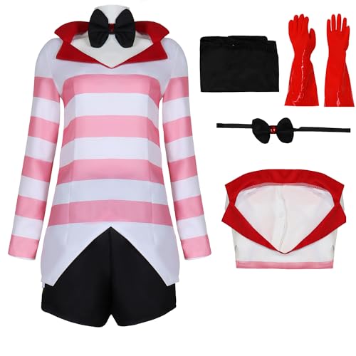 XehCaol Alastor Kostüm Hazbin Hotel Radio Dämon Perücke Wig Cosplay Uniform Halloween Outfits Anzug Komplettset für Erwachsene (angel dust, 2XL) von XehCaol