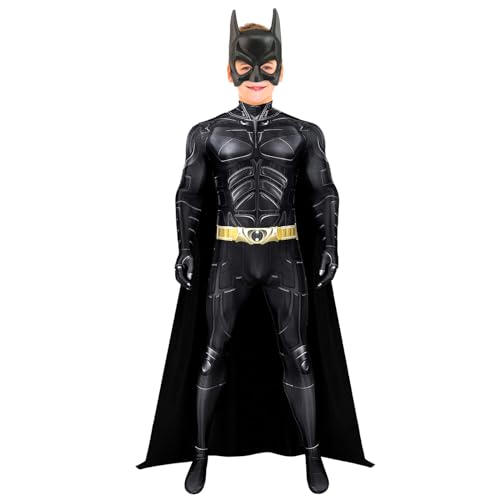 XehCaol Bat Kostüm für Kinder,Dark Knight Superhelden Overall Umhang Outfit Maske für Jungen Halloween Cosplay Anzug Party (Kids, L) von XehCaol