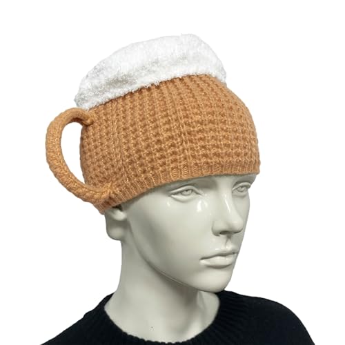 XehCaol Bierhut lustige hüte 3D Bierkrug Mütze Winter Warm Unisex Strickmütze Plüschmütze (Khaki) von XehCaol