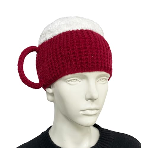 XehCaol Bierhut lustige hüte 3D Bierkrug Mütze Winter Warm Unisex Strickmütze Plüschmütze (Rot) von XehCaol