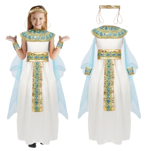 XehCaol Cleopatra kostüm Cleopater Kostüm für Mädchen ägyptisches Kostüm für Mädchen Griechische Göttin Kostüm Karnevalskostüme für Kinder (Blue, Medium) von XehCaol