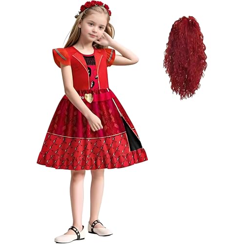 XehCaol Descendant 4 The Rise of Red Kostüm für Mädchen Rise Red Kostüm enthält Herz Kleid Perücke Halloween Cosplay Outfits für Kinder (Rot, 3XL/11-12Y) von XehCaol