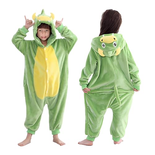 XehCaol Dino Kostüm Kinder Dinosaurier Onesie Drachen Karneval Halloween Tierkostüm Costume Cosplay Prop Flanell Overall (dino, L) von XehCaol