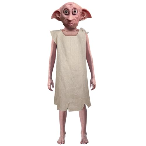 XehCaol Dobby Kostüm mit Maske Hauself lustige Halloween Party Cosplay Elfenohren voller Kopf Requisiten für Kinder (Dobby Kostüm, 120) von XehCaol