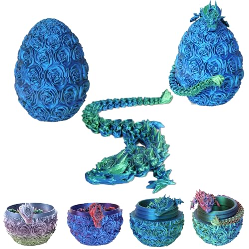 XehCaol Drachenei Drachenei mit Drache 3D Gedruckter Beweglicher Rose Drachen Spielzeug Ostern Geschenke Drachen Figuren Überraschung Easter Dracheneier Büros Wohnkultur (Style A-Blue) von XehCaol