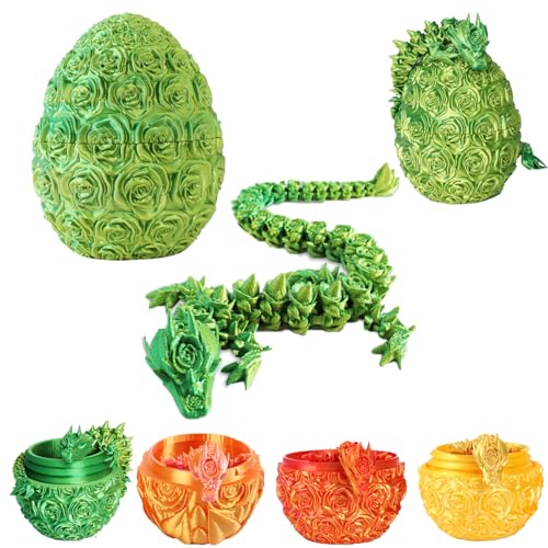 XehCaol Drachenei Drachenei mit Drache 3D Gedruckter Beweglicher Rose Drachen Spielzeug Ostern Geschenke Drachen Figuren Überraschung Easter Dracheneier Büros Wohnkultur (Style A-Green) von XehCaol