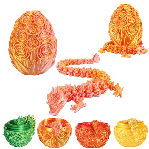 XehCaol Drachenei Drachenei mit Drache 3D Gedruckter Beweglicher Rose Drachen Spielzeug Ostern Geschenke Drachen Figuren Überraschung Easter Dracheneier Büros Wohnkultur (Style A-Orange) von XehCaol