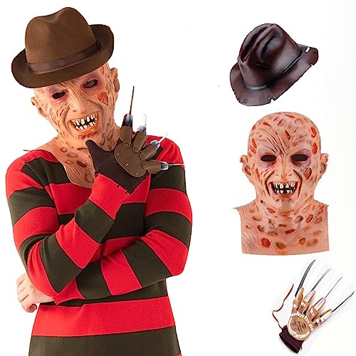 XehCaol Freddy Krüger Pullover Kostüm Maske Handschuh Gestreift Strickpullover Halloween Cosplay Kostüm Erwachsene (Kostüm, L) von XehCaol