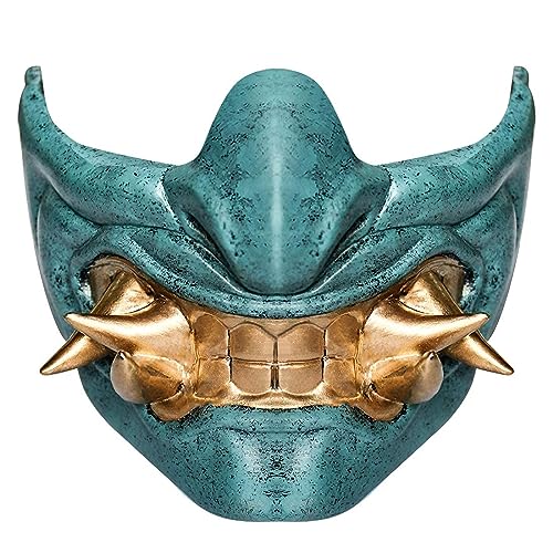 XehCaol Ghost of Tsushima Maske,Samurai Maske,Oni Mask Half Face Hannya Halloween Cosplay Props (blue style) von XehCaol