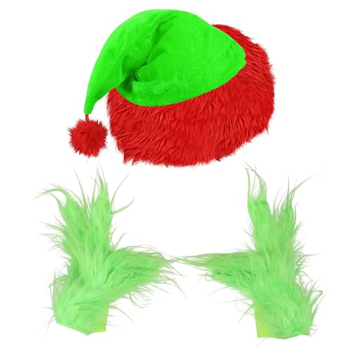 XehCaol Grinch Kostüm Weihnachten Grinch Kostüm Erwachsene Accessoires Weihnachtsmütze Grinch Handschuhe Cosplay Kostüm Requisiten (Grün-2p) von XehCaol