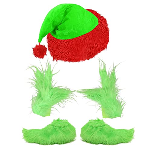 XehCaol Grinch Kostüm Weihnachten Grinch Kostüm Erwachsene Accessoires Weihnachtsmütze Grinch Handschuhe Cosplay Kostüm Requisiten (Grün-3p) von XehCaol