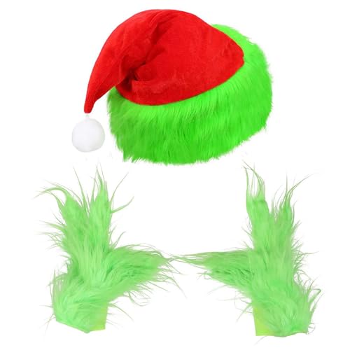 XehCaol Grinch Kostüm Weihnachten Grinch Kostüm Erwachsene Accessoires Weihnachtsmütze Grinch Handschuhe Cosplay Kostüm Requisiten (Rot-2p) von XehCaol