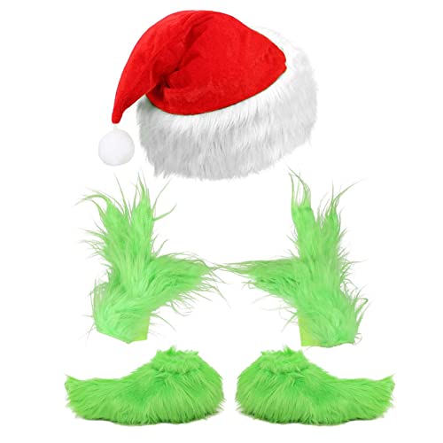 XehCaol Grinch Kostüm Weihnachten Grinch Kostüm Erwachsene Accessoires Weihnachtsmütze Grinch Handschuhe Cosplay Kostüm Requisiten (Rot und weiß-3p) von XehCaol