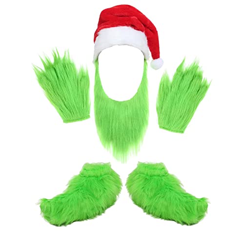 XehCaol Grinch Kostüm Weihnachten Grinch Kostüm Erwachsene Accessoires Weihnachtsmütze Grinch Handschuhe Cosplay Kostüm Requisiten (Rot und weiß-4p) von XehCaol