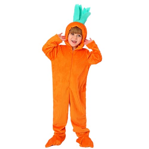 XehCaol Hasenkostüm Bunny Kostüm kinder Ostern Kaninchen Hase 3PCS Hase Set Onesie Kopfbedeckung Tier Ostern Halloween Cosplay (Carrot onesie, L/130) von XehCaol