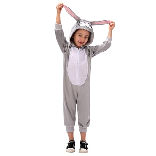 XehCaol Hasenkostüm Bunny Kostüm kinder Ostern Kaninchen Hase 3PCS Hase Set Onesie Kopfbedeckung Tier Ostern Halloween Cosplay (Gray Bunny onesie, L/130) von XehCaol