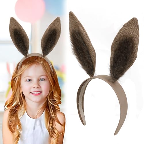 XehCaol Hasenohren Stirnband Osterhasenohren Haarbänder hasenohren kostüm Requisiten Halloween Cosplay Weihnachten Party Haarband Styling Kostüm Dress Up (Braun mit Flaum) von XehCaol