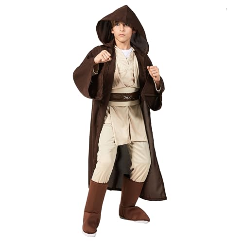 XehCaol Jedi Kostüm Kinder Jungen Mittelalter Tunika mit Kapuze Umhang Halloween Cosplay (kids, M) von XehCaol