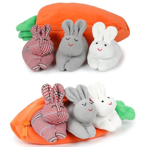 XehCaol Kuscheltier Hase Osterhase Plüschtier Karotte Plüschtier Karotte Hase Plüschpuppe Hase Plüschtier Verstecken (Rot Grau und Weiß) von XehCaol