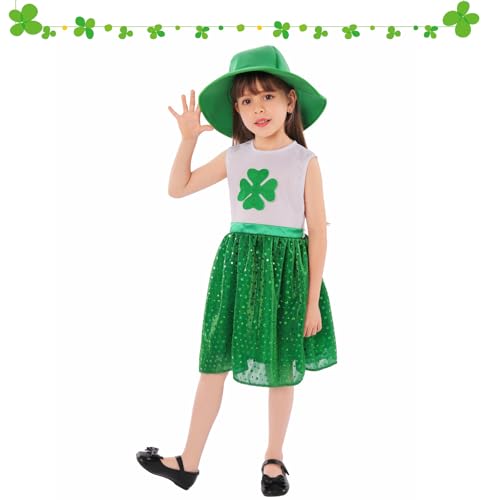 XehCaol Mädchen St. Patrick's Day Kostüm mit Hut Irischer Feiertag St. Patrick Kostüm Kleid für Mädchen (Style B, L/130) von XehCaol