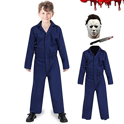 XehCaol Michael Myers Kostüm for Kinder Mit Maske Overall Horror Killer Masken Helloween Cosplay Props (Large, White mask) von XehCaol