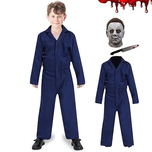 XehCaol Michael Myers Kostüm for Kinder Mit Maske Overall Horror Killer Masken Helloween Cosplay Props (Large, grey mask) von XehCaol