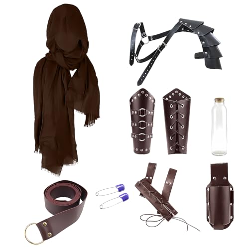 XehCaol Mittelalter Ritter Kostüm Accessoires Set Inklusive Umhang Armschienen Rüstung and Gürtel für Herren,Renaissance Halloween Kostüm (style E) von XehCaol