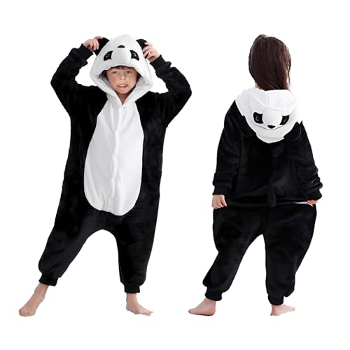 XehCaol Panda Kostüm Kinder Panda Onesie Karneval Halloween Tierkostüm Costume Cosplay Prop Flanell Overall (panda, L) von XehCaol