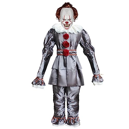 XehCaol Pennywise Kostüm Mit Maske,Scary Clown Halloween Joker Cosplay Kostüm Set für Kinder (Large, Silver) von XehCaol