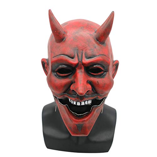 XehCaol Teufel Maske Moving Jaw Oni Maske Samurai Helm Japanische Ghost Maske Halloween Kostüm Teufel Hörner Cosplay Props Herren (hongmo) von XehCaol