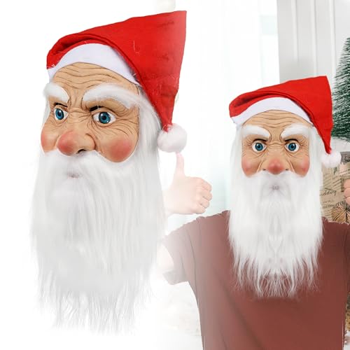 XehCaol Weihnachtsmann Maske Weihnachtsmütze Bart Maske Nikolaus Maske für Erwachsene Weihnachtsmann Kostüm Requisiten (Maske A) von XehCaol