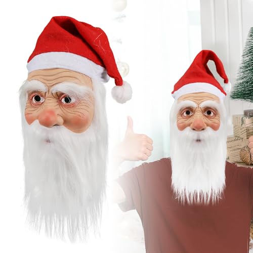 XehCaol Weihnachtsmann Maske Weihnachtsmütze Bart Maske Nikolaus Maske für Erwachsene Weihnachtsmann Kostüm Requisiten (Maske B) von XehCaol