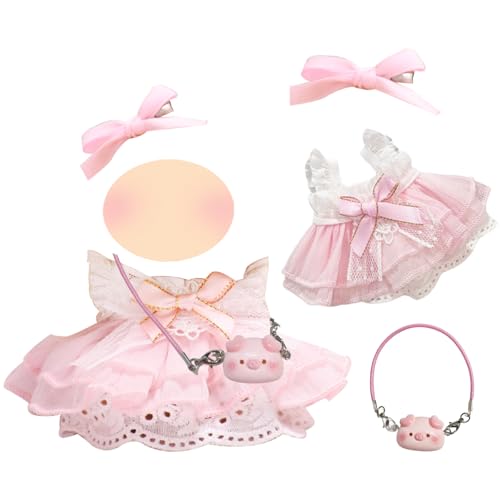 Puppenkleidung für 17cm Plüschpuppe, 3 Pcs Süßes Rosa Plüsch PuppenKleidung , Puppen Outfits mit 1 Rosa Spitzentüllrock +1 Haarnadel +1 Anhänger, DIY Plüsch Kostüm, Mädchen Puppenkleidung für 17cm Plüschpuppe, 3 Pcs Süßes Rosa Plüsch PuppenKleidung , Puppen Outfits mit 1 Rosa Spitzentüllrock +1 Haarnadel +1 Anhänger, DIY Plüsch Kostüm, Mädchen von Xerteam