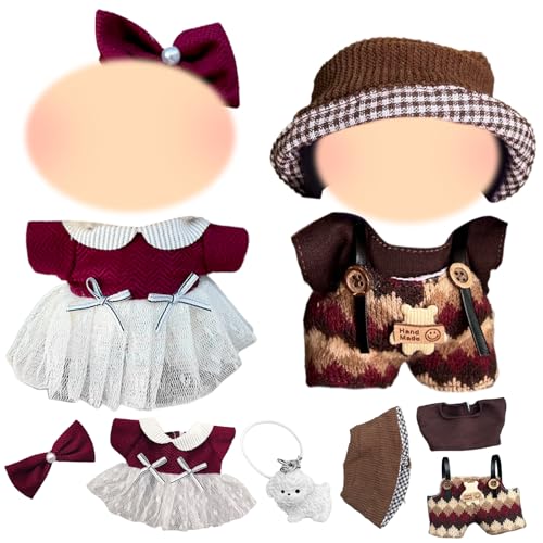 2 Sets 17cm Plüschpuppen Kleidung, 17cm Puppen Kleidung mit Burgunderfarbenes Kleid + Rote Haarnadel + Braunes Oberteil + Braunen Overall + Karierte Mütze + Weißen Welpen, Geschenk Kinder Ohne Puppe 2 Sets 17cm Plüschpuppen Kleidung, 17cm Puppen Kleidung mit Burgunderfarbenes Kleid + Rote Haarnadel + Braunes Oberteil + Braunen Overall + Karierte Mütze + Weißen Welpen, Geschenk Kinder Ohne Puppe von Xerteam