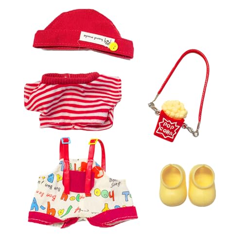 5 Stück Kleidung für 17cm Plüsch Puppen, Roter Modische Kleidung fur 17 cm Puppen mit Roter Overall + Rot-weiß Gestreiftes Oberteil + Mütze + Schuhe + Tasche, Jungen Mädchen Geschenke (Ohne Puppe) 5 Stück Kleidung für 17cm Plüsch Puppen, Roter Modische Kleidung fur 17 cm Puppen mit Roter Overall + Rot-weiß Gestreiftes Oberteil + Mütze + Schuhe + Tasche, Jungen Mädchen Geschenke (Ohne Puppe) von Xerteam