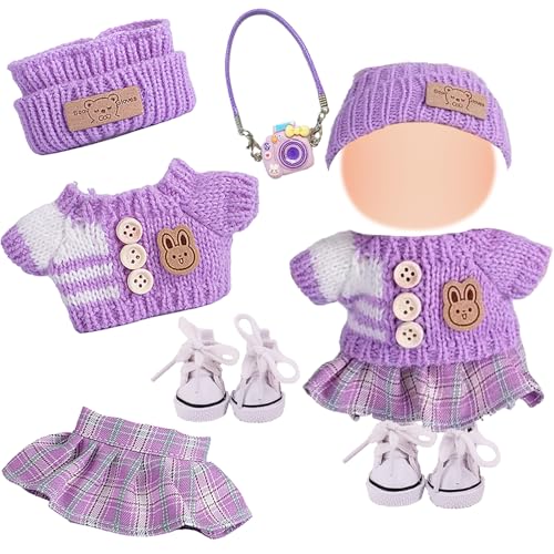 17cm Plüsch Puppenkleidung Set, Kleidung für 17cm Puppe, 5 Stück Mini Plüsch Puppenkleidung Outfit, Kameraanhänger, Segeltuchschuhe, Strickmütze, Pullover, Rock, Geeignet für Mädchen und Sammler 17cm Plüsch Puppenkleidung Set, Kleidung für 17cm Puppe, 5 Stück Mini Plüsch Puppenkleidung Outfit, Kameraanhänger, Segeltuchschuhe, Strickmütze, Pullover, Rock, Geeignet für Mädchen und Sammler von Xerteam