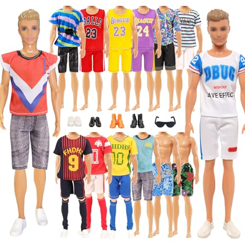 23 Puppen Kleidung und Zubehör Kompatibel mit Ken, Sportliches und Lässiges Jungen Puppen Kleidungs mit 7 Oberteile 8 Hosen 1 Brille 1 Socken 1 Gürteltasche 5 Paar Schuhe für 12 Zoll Jungen Puppen von Xerteam