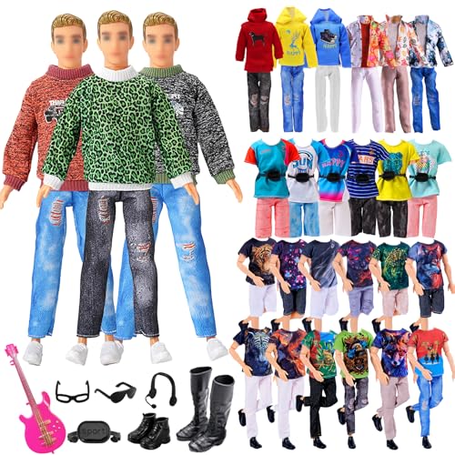 25 Pcs Doll Clothes Set for Boy Doll, 1 Casual Hooded Sweatshirt or Overcoat, 2 Tops 2 Pant 1 Short 2 Sportswear Guitar Boot Sneaker Hat Glasses Bag Headset, for 12in Boy Doll Accessories Random Style von Xerteam