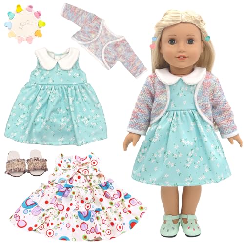 2er-Set Süße Puppenkleider und Puppenzubehör für 35-43cm Mädchen Baby Puppe—Sommer-Hosenträgerrock Mantel blaues Kleid Hausschuhe Haarnadeln, Puppenkleidung 43 cm Set Geschenke für Kinder von Xerteam