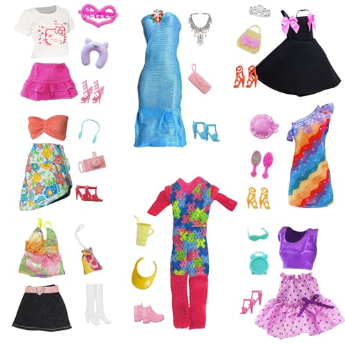 36 Stück Puppen Kleidung und Zubehör, Sommer Kleidung für 11,5 Zoll Puppen Schleifen Knoten Kleid Trainingsanzug Bikini Set mit 8 Kleidung + 8 Schuhe + 16 Zubehör, Geschenk für Mädchen von Xerteam