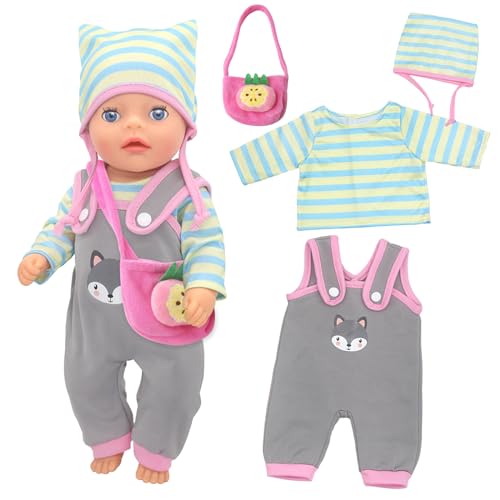 4 Stück Babypuppenkleidung für 12–14 Zoll große Babypuppen, 30–35 cm, Koala-Overall für Neue Babypuppen, süße Babypuppen-Outfits, Overall, Zylinder und Tasche, Neue Puppenkleidung, Zubehör von Xerteam