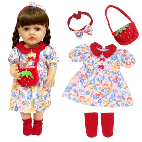 Baby Puppenkleidung für 20-22 Zoll große Babypuppen, 50-55 cm Süße Babypuppen Outfits mit 1 Kleid + 1 Stirnband + 1 Paar Socken + 1 Tasche, Rote große Babypuppenkleidung, als Geschenk für Mädchen Baby Puppenkleidung für 20-22 Zoll große Babypuppen, 50-55 cm Süße Babypuppen Outfits mit 1 Kleid + 1 Stirnband + 1 Paar Socken + 1 Tasche, Rote große Babypuppenkleidung, als Geschenk für Mädchen von Xerteam