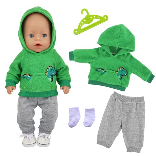 14-18 Zoll Babypuppenkleidung, 4 Stück 35-45 cm Puppenkleidung Dinosaurier, 43 cm Puppenoutfits Dinosaurier, Grüner Dinosaurierpullover + graue Hose + weiße Socken, Puppenzubehör für Mädchen 14-18 Zoll Babypuppenkleidung, 4 Stück 35-45 cm Puppenkleidung Dinosaurier, 43 cm Puppenoutfits Dinosaurier, Grüner Dinosaurierpullover + graue Hose + weiße Socken, Puppenzubehör für Mädchen von Xerteam