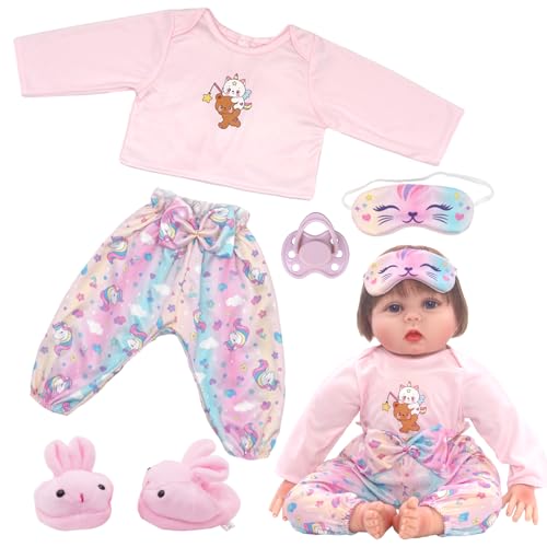 Rosa Pony Puppenkleidung, 6-teilige Puppen Kleidung für 50–55 cm Babypuppen, Pyjama-Set mit langärmligem Oberteil, Schleifenhose, Plüschhasenschuhen, Augenmaske, Schnuller, Geschenk Mädchen Jungen Rosa Pony Puppenkleidung, 6-teilige Puppen Kleidung für 50–55 cm Babypuppen, Pyjama-Set mit langärmligem Oberteil, Schleifenhose, Plüschhasenschuhen, Augenmaske, Schnuller, Geschenk Mädchen Jungen von Xerteam