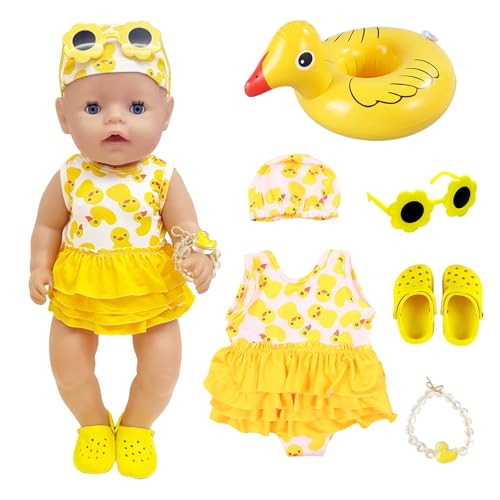 6 Stück Baby Puppen Schwimmset, 14-18 Zoll Sommerliches Enten-Print Puppen Schwimmset, 35-45cm Baby Puppen Kleidung Outfits mit Badeanzug Schwimmring Sonnenbrille Schuhe Armband Geschenke für Kinder 6 Stück Baby Puppen Schwimmset, 14-18 Zoll Sommerliches Enten-Print Puppen Schwimmset, 35-45cm Baby Puppen Kleidung Outfits mit Badeanzug Schwimmring Sonnenbrille Schuhe Armband Geschenke für Kinder von Xerteam